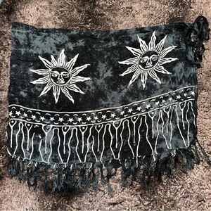 Y2K KOKO KNOT Black White Sun Print 100% Rayon Tie Dye Sarong OS Coastal Boho